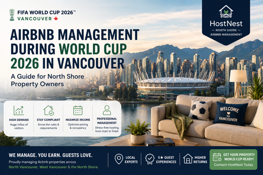Professional Airbnb management during FIFA World Cup 2026 in Vancouver for North Vancouver and West Vancouver property owners by HostNest